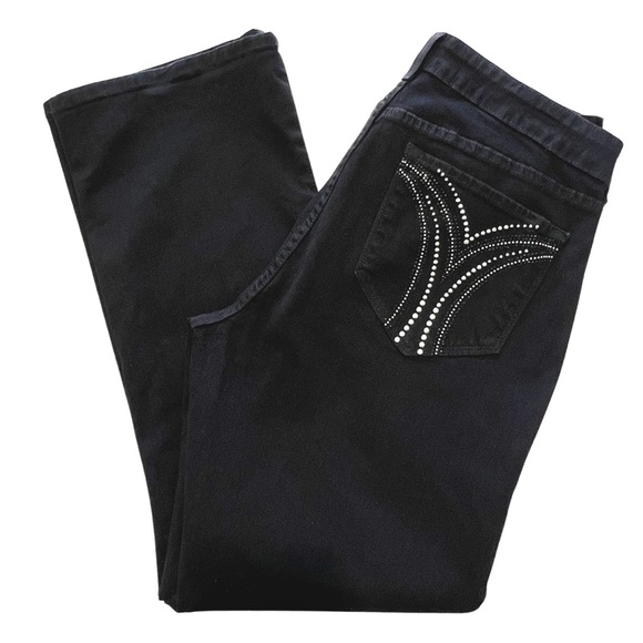 NYDJ Jeans Marilyn Straight Sparkle Bling Studded Pocket Black Silver 14P Petite - Picture 3 of 17